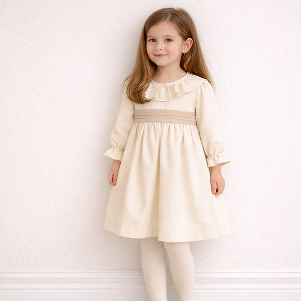 Vestido blanco cintón beige